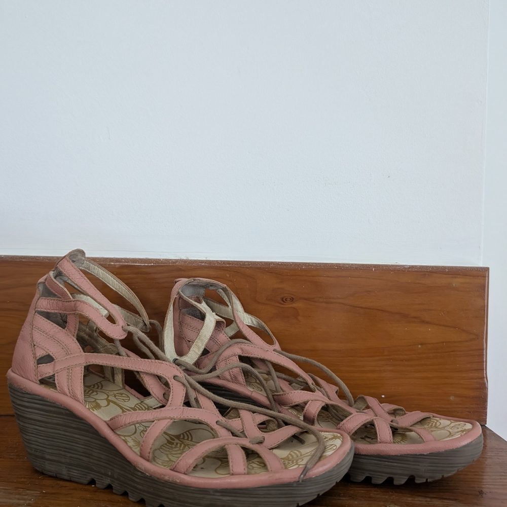 Fly London Pink Strappy Wedge Sandals